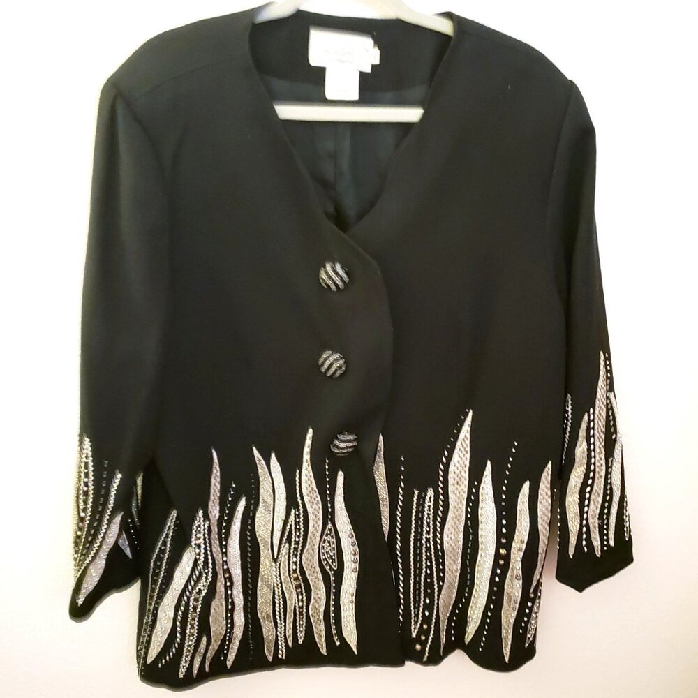 Vintage Beaded Sequin Longline 100% Wool Fully Lined Evening Jacket Sz 20 GUC